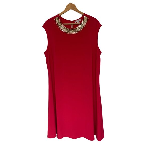 Size 1X 16 RED EMBELLISHED GOLD NECKLINE DRESS Summer Wedding Party PLUS SIZE‎ - Picture 4 of 4